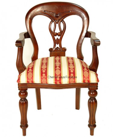 Code: CS 224-M Name: Biola Chair Carver Size: W=48 x D=46 x H=92 cm Wood: Solid Mahogany. With beautiful upholstery or on request any other type/color of upholstery.